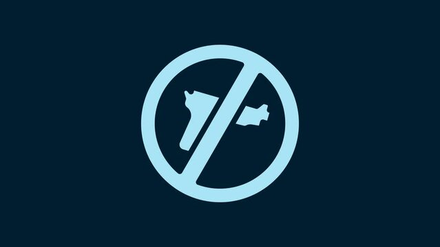 White No war icon isolated on blue background. The peace symbol. 4K Video motion graphic animation
