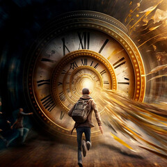 Time travel. Jump into the time portal in hours. High quality illustration - obrazy, fototapety, plakaty