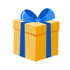 A yellow box with a blue ribbon. A gift on a white background. Insulation