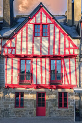 Fototapeta na wymiar Vannes, beautiful old half-timbered houses in the medieval center, city in Brittany 