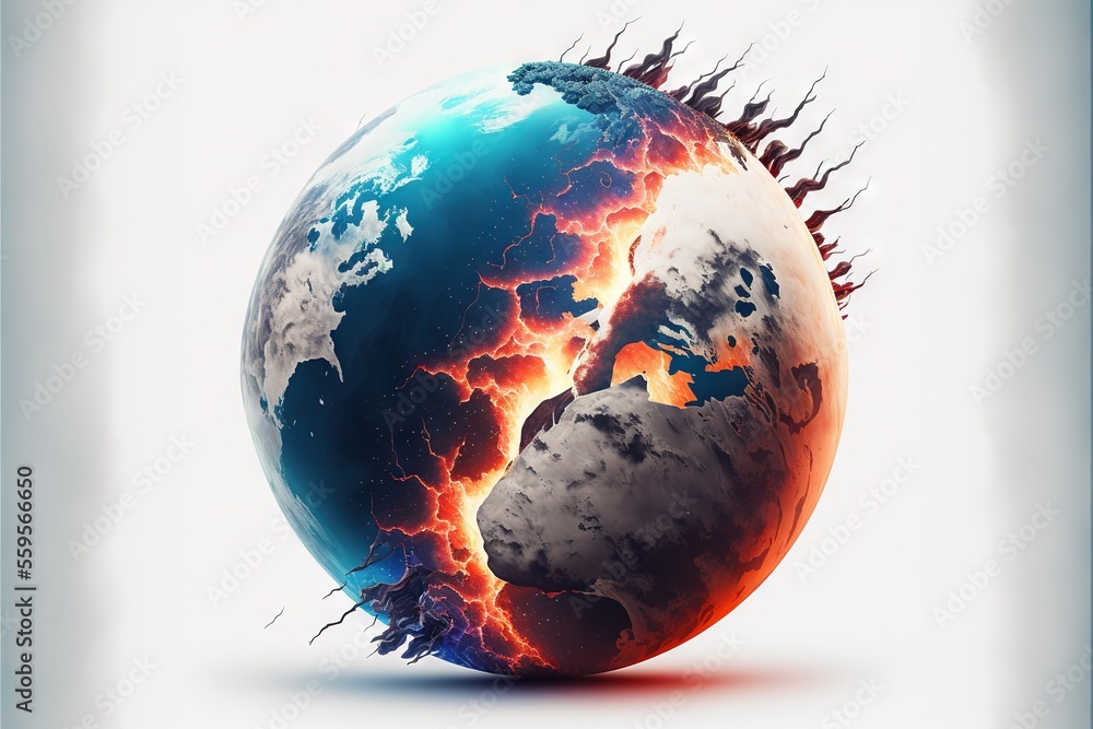 Poster a picture of a planet with a bunch of spikes on it's side and a white background with a blue border 