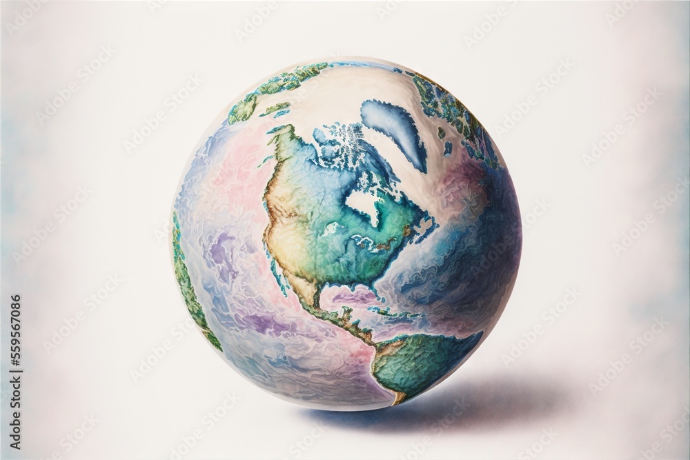 Poster a colorful painted globe on a white background with a blue border around it and a white background a