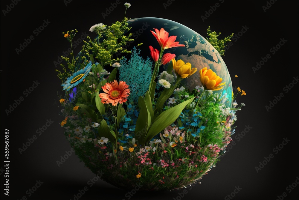 Poster a colorful flower arrangement in a vase on a black background with a black background behind it and 