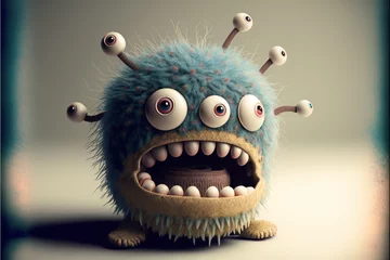 Deurstickers Funny little monster mascot, digital illustration © erika8213