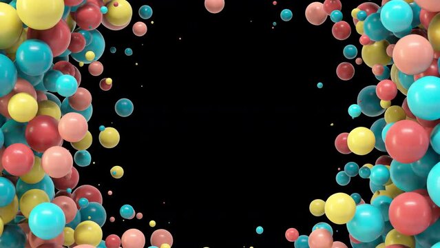 Glossy balloons filling the screen. Balloons form circle shape in the center. 3D rendering.