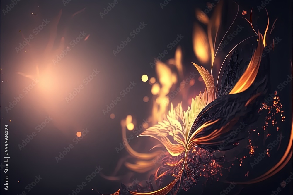 Aufkleber a flower with yellow petals on a dark background with light shining through it and a blurry lens beh