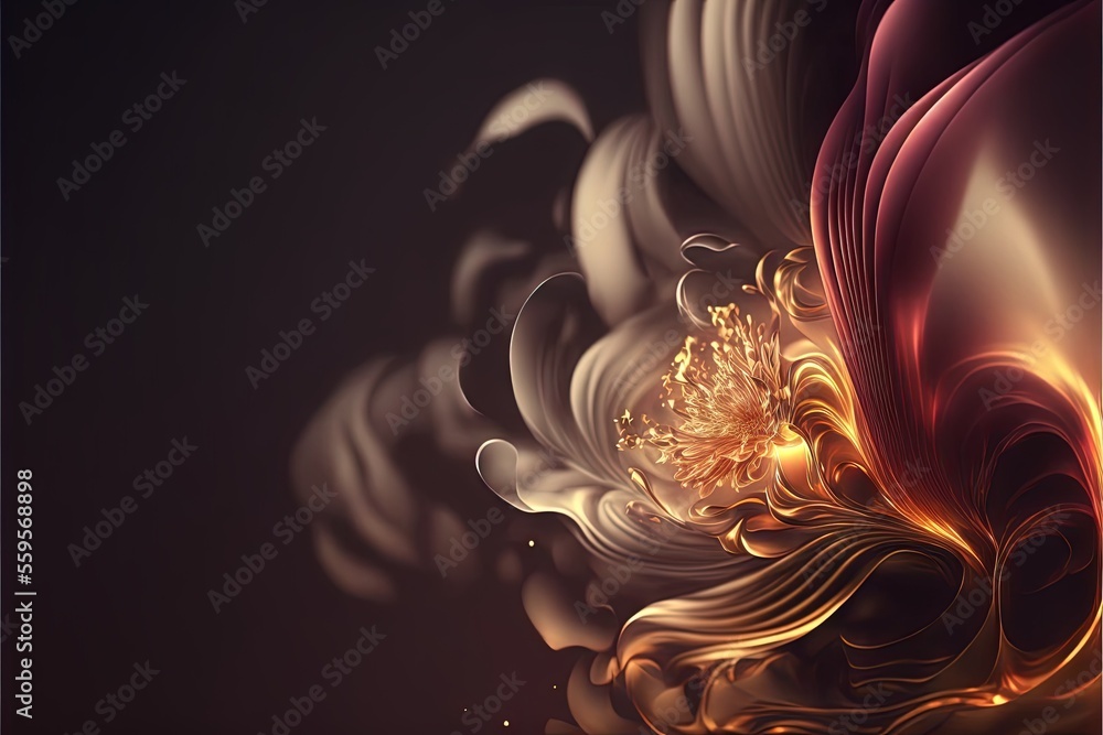 Poster a computer generated image of a flower with a dark background and a gold center surrounded by smalle