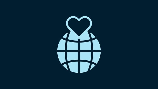 White Human hand holding Earth globe icon isolated on blue background. Save earth concept. 4K Video motion graphic animation