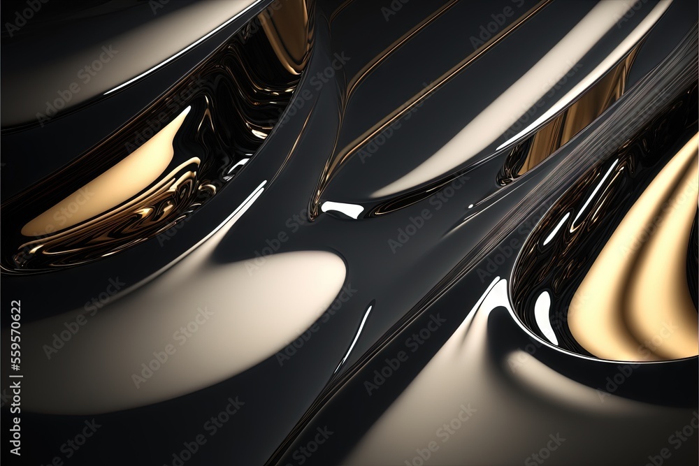 Poster a close up of a black and gold object with a black background and a gold stripe on the bottom of the