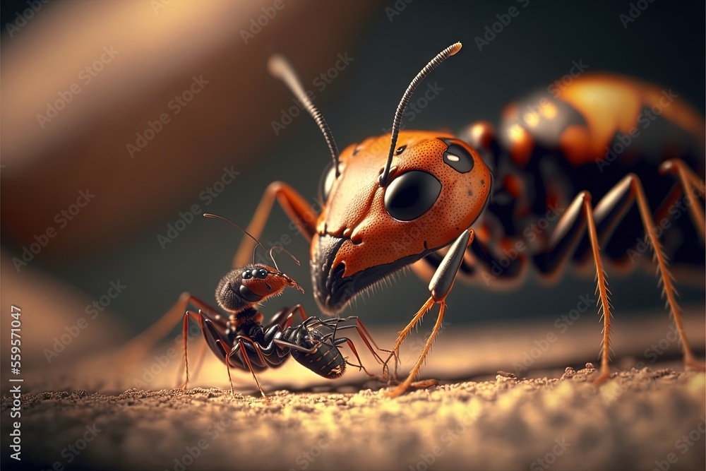 Poster a close up of a bug and a bug on a surface with a blurry background of a banana peel and a bug on th