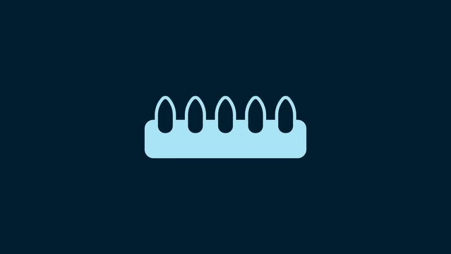 White Set of false nails for manicure icon isolated on blue background. Varnish color palette for nail extension. Artificial nails. 4K Video motion graphic animation