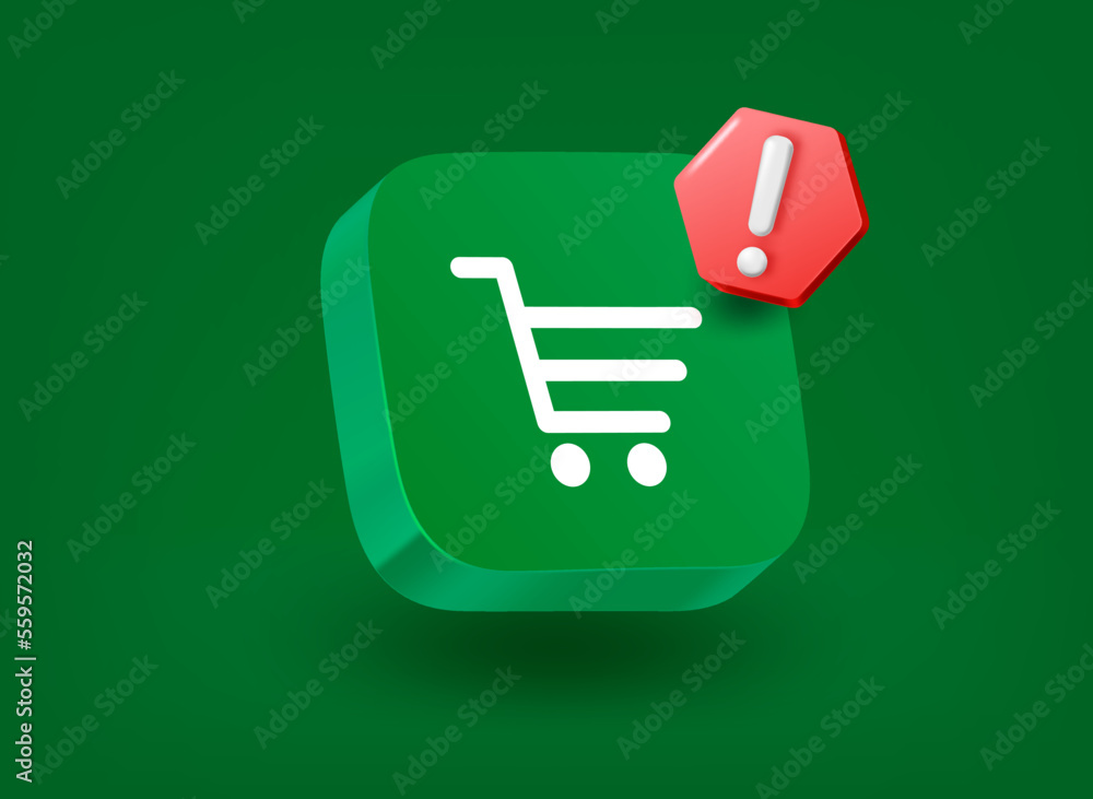 Aufkleber button with trolley icon. 3d vector illustration