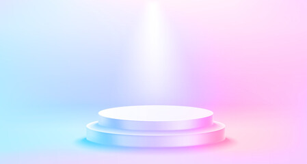 Empty studio with podium. Vector show cse template for a product design. Vector 3d illustration