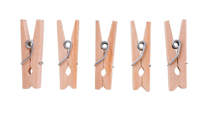 Group of wooden clothespins isolated png with transparency