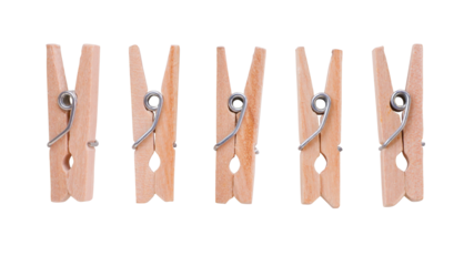 Group of wooden clothespins isolated png with transparency