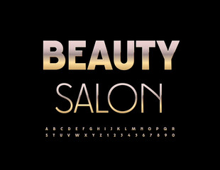 Vector chic logo Beauty Salon. Stylish metallic Font. Set of elegant Alphabet Letters and Numbers set