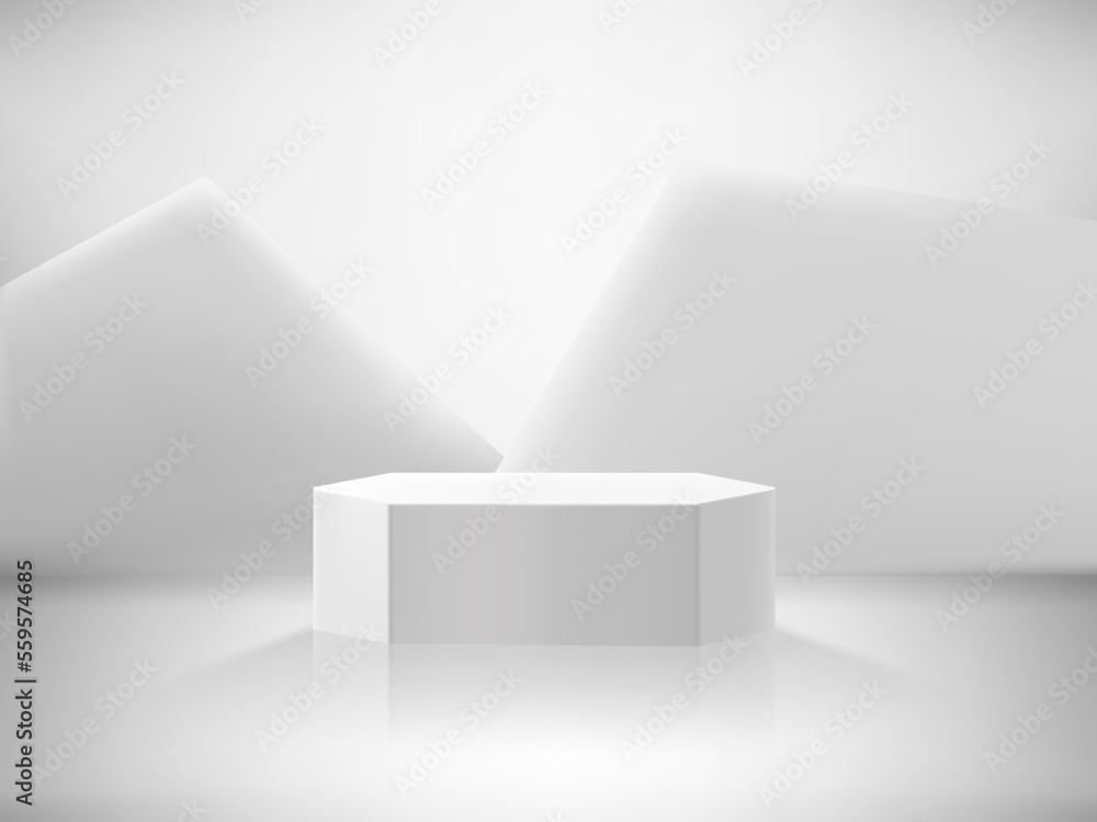 Aufkleber bright room with ngon podium and soft light. realistic showcase. 3d style vector illustration