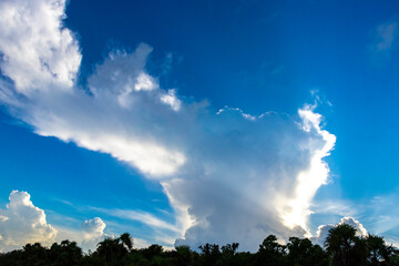 Explosive cloud formation cumulus clouds in the sky in Mexico.