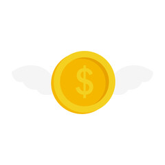 Coin with wings icon. vector illustration.