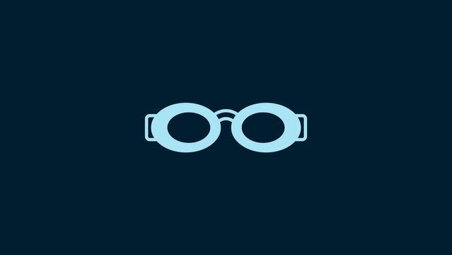 White Glasses for swimming icon isolated on blue background. Swimming goggles. Diving underwater equipment. 4K Video motion graphic animation