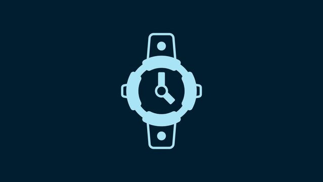 White Diving watch icon isolated on blue background. Diving underwater equipment. 4K Video motion graphic animation