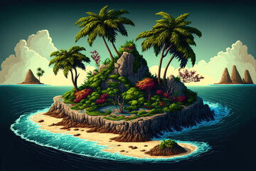 Obraz na płótnie Canvas Fantasy landscape exotic island on the sea. AI
