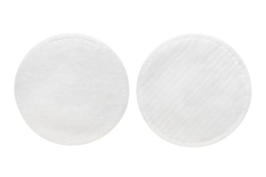 Two sides of round cotton cosmetic pad. Isolated png with transparency