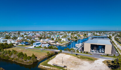 Obraz premium Hernando Beach Florida Homes Aerial Drone Image Florida Sunshine And Big Blue Sky
