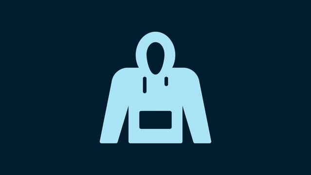 White Hoodie icon isolated on blue background. Hooded sweatshirt. 4K Video motion graphic animation
