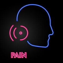 migraine neon sign, modern glowing banner design, colorful modern design trends on black background. Vector illustration.