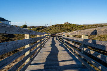 Beach Access Boardwalk Leading to Maritime Forest From The Ocean on the Crystal Coast in North Carolina