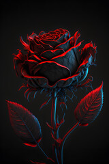 red black rose abstract flower on dark background, red light, valentines, Mothers day, anniversary concept, illustration digital generative ai design art style