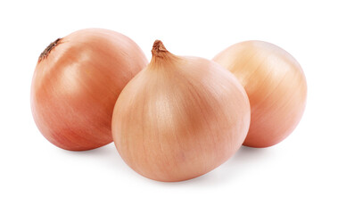 Fototapeta premium Yellow tasty fresh onions isolated on white