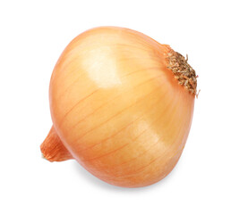 Fresh ripe onion bulb isolated on white, top view