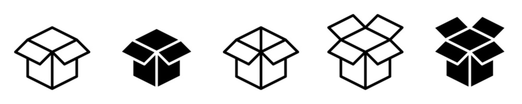 Conjunto de iconos de caja abierta. Desempaquetado. Cajas de cart&oacute;n de env&iacute;o abiertas. Ilustraci&oacute;n vectorial