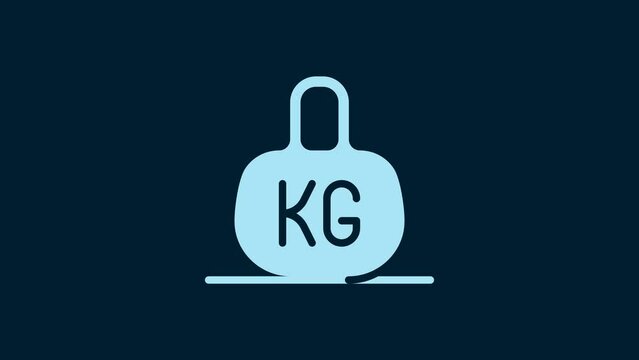 White Weight icon isolated on blue background. Kilogram weight block for weight lifting and scale. Mass symbol. 4K Video motion graphic animation
