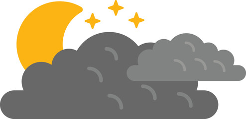 Cloudy night sky icon flat vector. Meteo forecast. Night storm isolated