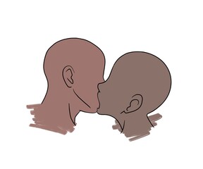 illustration. two people of African American appearance are kissing on a white background. tender kiss of african american lgbt couple. Happy Valentine's day