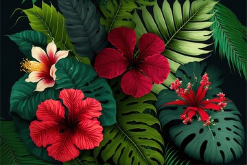 Floral foyer with tropical and exotic flowers. AI