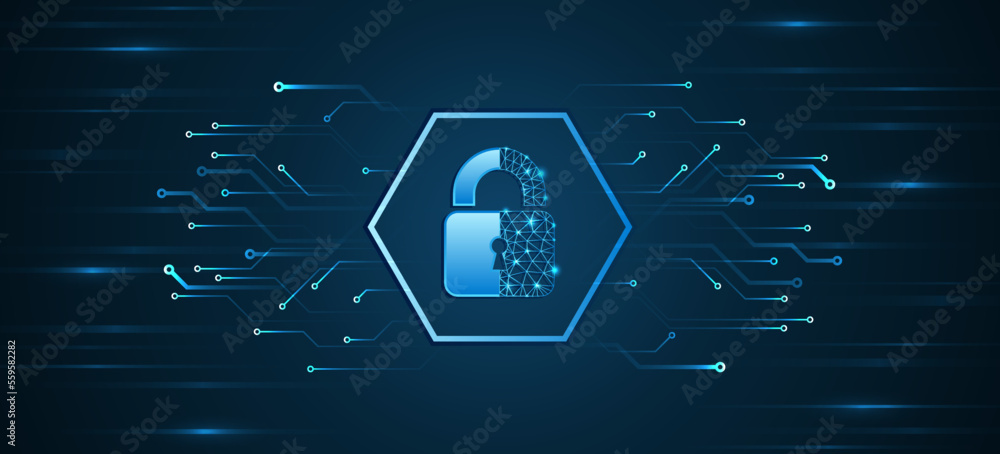 Poster Cyber security for business and internet projects. Vector illustration of data security services. Data protection, privacy, and internet security concept. Hi-tech various background.
