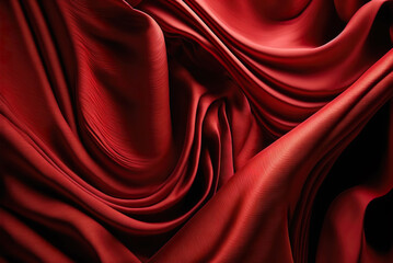 Dark red wrinkled fabric background. Created with Generative AI.