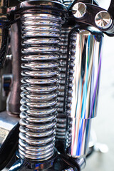Metallic chrome hydraulic damper absorber or rear suspension shock motorcycle custombike part