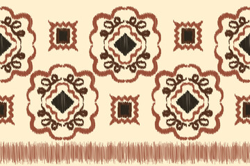 Ethnic Ikat fabric pattern geometric style.African Ikat embroidery Ethnic oriental pattern white brown cream background. Abstract,vector,illustration. For texture,clothing,wrapping,decoration,carpet.