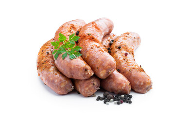 Set of pork spicy sausages isolated on white background