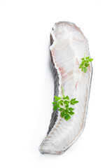 Atlantic wolffish steak isolated on white background
