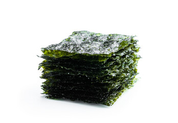 Dry crispy nori seaweed isolated on white background