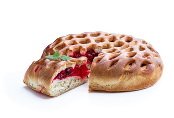 Delicious fresh cherry pie isolated on white