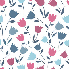 Seamless spring flowers pattern. Floral texture on white background. Vector illustration. It can be used for wallpapers, wrapping, cards, patterns for clothes and other.