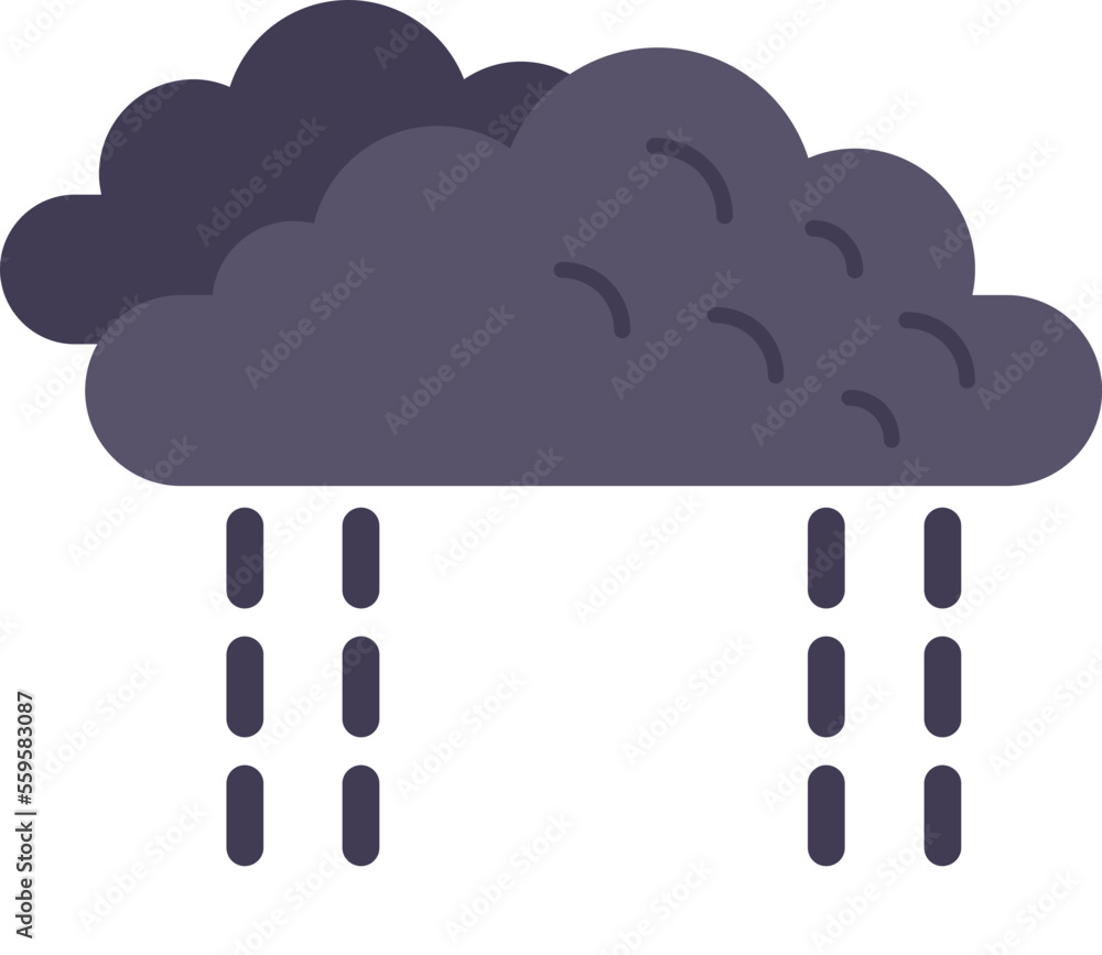 Sticker Rain thunderstorm icon flat vector. Cloud forecast. Day sky isolated