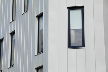 Architecture detail facade design building with metal aluminum sheet. Facade cladding, exterior coating panels